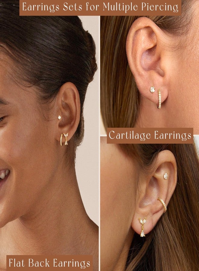 adoyi Gold Hoop Earrings for Women Surgical Steel Earrings Flat Back Studs Small Hoops for Sensitive Ears 14K Gold Plated Hypoallergenic Cartilage Earring for Lightweight Jewelry Gifts - Image 3